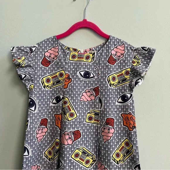 Kenzo Multicolor Girls’ Graphic Short Sleeve Dress, Size 8A - Picture 2 of 11
